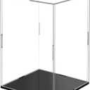 Clear Acrylic Display Case,Self-Assembly Display Box with Black Acrylic Base,Countertop Box Cube Organizer Stand Riser Dustproof Protection Showcase for Figures Toys Collectibles(9.8x9.8x15.7 inch)