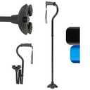 Medline Offset Folding Cane, 4-Point Base With Cushioned Gel Handle, Supports Up To 350 Lbs, Black