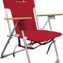 Caribbean Joe Folding Beach Chair, 4 Position Portable Backpack Foldable Camping Chair with Headrest, Cup Holder, and Wooden Armrests, 300 lb Capacity (Red)