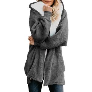 Yanekop Womens Oversized Sherpa Jacket Fuzzy Fleece Zip Up Jacket Warm Winter Coats Faux Fur Coat with Pockets (Medium, Dark Grey)