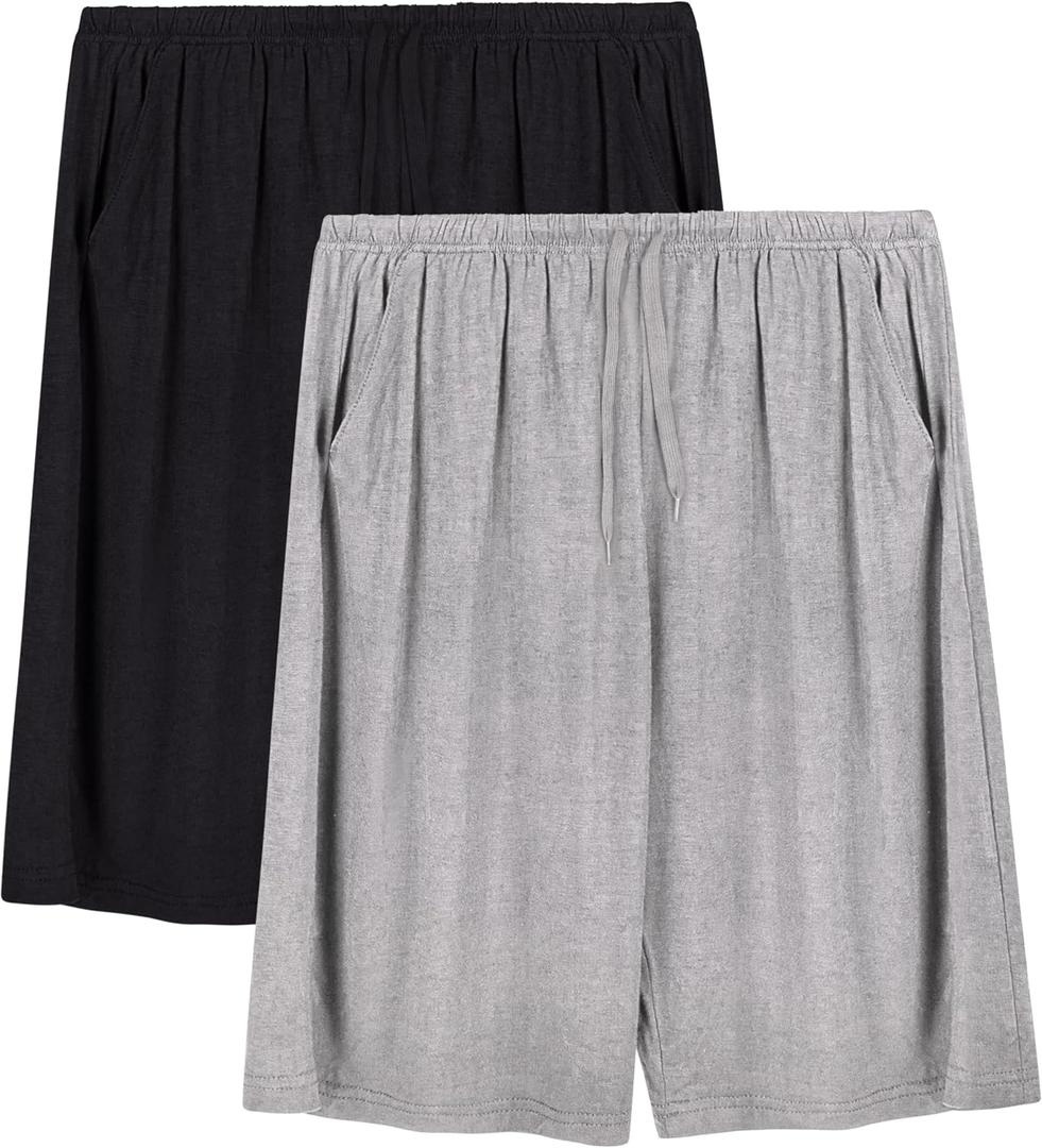 Mens Pajama Shorts, Mens Sleep Shorts Lounge Soft Comfy Pj Bottom Sleeping Pants Breathable Summer Modal Sleepwear(2 Packs) XL