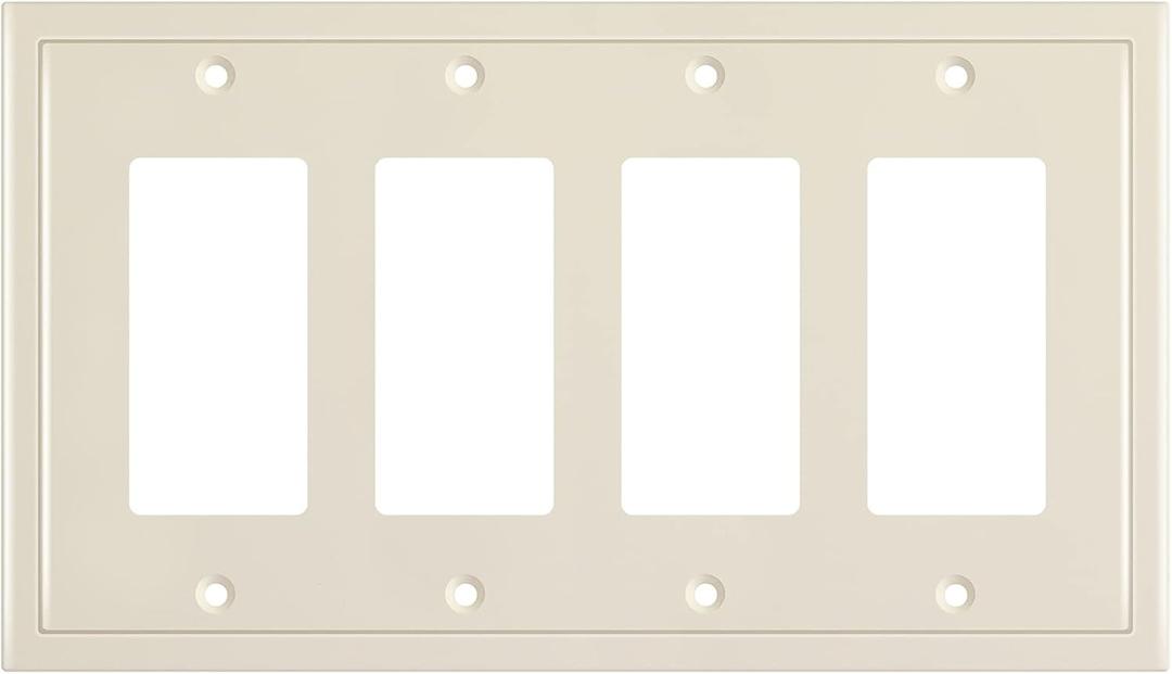 Henne Bery Modern Edge Decorative Wall Plate Switch Plate Outlet Cover, Durable Solid Zinc Alloy (Quad Decorator, Light Almond)