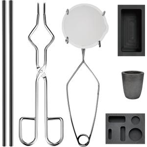 Nelyrho 8-in-1 Metal Casting Kit Graphite Crucible, Graphite Ingot Molds, 2 Stir Rods, Quartz Cup & Tongs Complete Set for Melting Gold, Silver, Aluminum, Brass