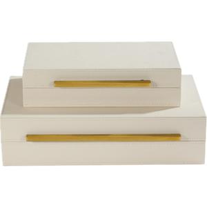 Set of 2 Pearl White Decorative Boxes With Gold Metal HandlesFaux Leather Jewelry Boxes Modern Storgage Boxes keepsake And Memory Storage Boxes,Home Organizer Box (Pearl White-Gold, 2pack)