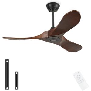 42'' Outdoor Ceiling Fan no Light,Solid Wood Ceiling Fan with Remote Control,Quiet and Reversible DC Motor with Large Airflow for Living Room,Patios,Gazebo (dark walnut)