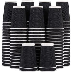 Lamosi 12 oz Disposable Coffee Cups - 120 Pack, Insulated Corrugated Paper Cups 12 oz, Kraft Ripple Wall Cups for Hot Beverage or Cold Drinks Office/ Home/ Party/ Travel/ Cafe (Black)