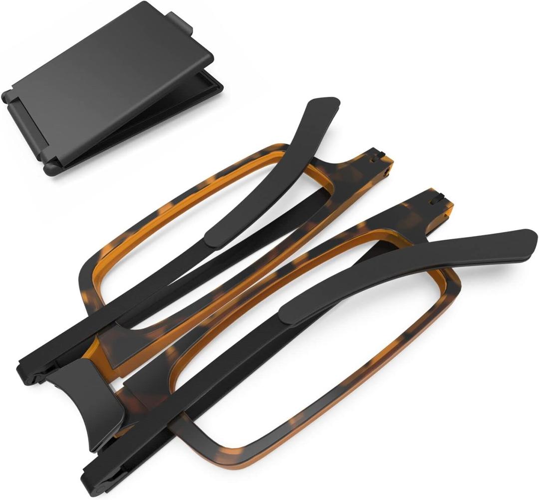 Case Upgrade-Ultra-light and Thin Foldable Reading Glasses Folding Readers for Men Women Compact Portable Rectangle Eyewear Case (Tortoise, 1.5)