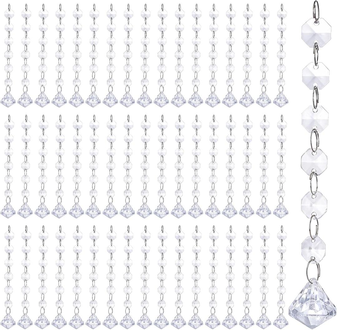 100 Pcs Acrylic Hanging Crystals for Centerpieces Chandelier Clear Crystal Garland Strands Ornament Acrylic Clear Beads Prisms Pendant for Christmas Tree Window Home Decoration(Diamond)