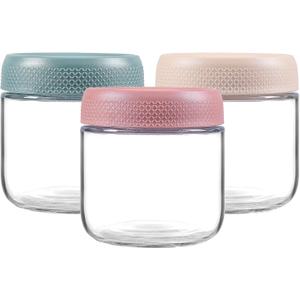 NETANY 3-pack 10oz Glass jars with Airtight Lids, Overnight Oats Containers with Lids, Wide mouth Mason Salad jars, Glass Food Storage Containers for Snacks Yogurt Spice Sugar (Multicolor-10oz)