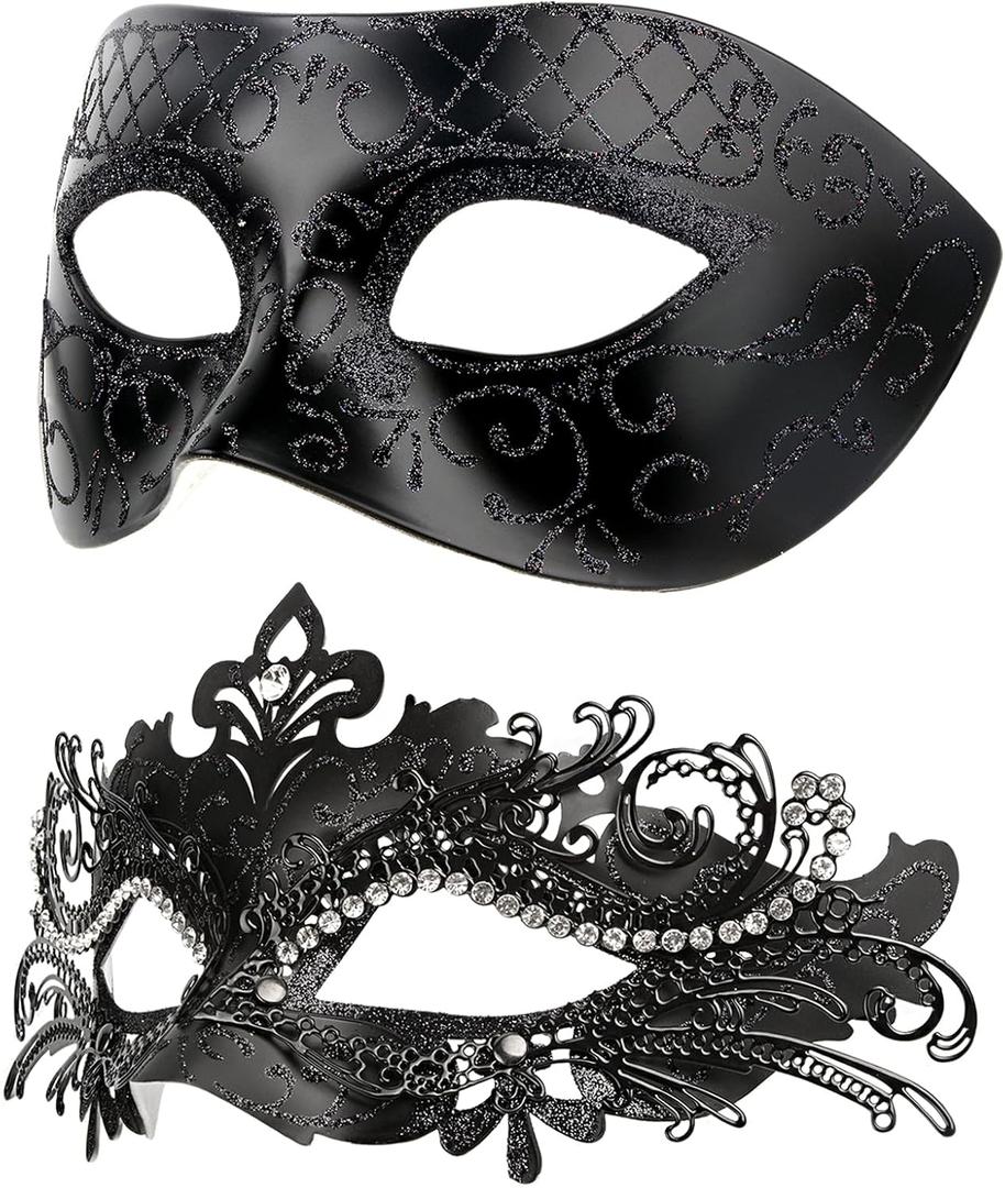 Hoshin Masquerade Mask for Couple, Mardi Gras Deecorations Venetian Masks for Womens (Black)
