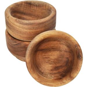 Rissetree Acaica Wood Condiment Cups Tiny Mini Pinch Bowls Cups, Dip Sauce, Nuts, Candy, Fruits, Appetizer, and Snacks,Dia 2-3/4" x 1-1/2", Set of 3