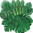 xinlong 78 Pcs 8 Kinds Fake Leaves Artificial Leaves Big Tropical Palm Leaves Monstera Leaf Faux Leaves for Safari Jungle Hawaiian Dinosaur Luau Party Table Decoration Wedding Birthday, Green
