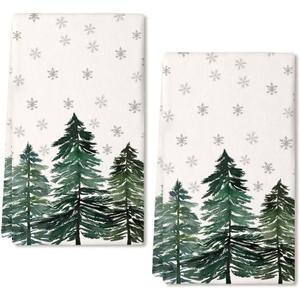 ARKENY Christmas Kitchen Towels Set of 2, Green Xmas Tree Snowflake Dish Towels 18x26 Inch Drying Dishcloth, Farmhouse Nobel Home Decoration AD140 (Green Two Piece)