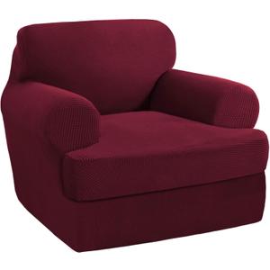 PrinceDeco 2 Pieces Armchair Slipcover Stretch Couch Covers for T Cushion Chair Slipcovers Soft Arm Chiar Cover Furniture Covers with 1 Individual T Shape Seat Covers Width Up to 40", Burgundy