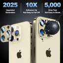 6 x [2 Pack] for iPhone 14 Pro/Pro Max Camera Lens Protector, Military Grade 9H Tempered Glass, Premium Metal FLAT Covering Design, Anti-Fingerprint Technology, Ultra HD Photography, Gold