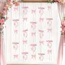 Cheerland Pink Bow Birthday Decorations with Hanging Pearl Pink Bow Party Girl Baby Shower Photo Backdrop Streamers Cute Bachelorette Party Girly Coquette Themed Girls Room Decor 1st Bday Supplies