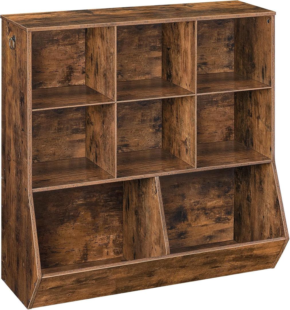 HOOBRO Kids Bookshelf, Toy Storage Cabinet, Kids Toy Organizer, 8 Cubicles, Bookcase Footboard, Bookshelf for Kids, for Playroom, Bedroom, Nursery, School, Rustic Brown