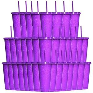 Suertestarry Tumbler with Straw and Lid, Water Bottle Iced Coffee Travel Mug Cup, Reusable Plastic Cups, Perfect for Parties, Birthdays, 24oz-36 Pack (Purple)