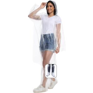 BATHRINS Disposable Rain Ponchos for Adults 3 Pack Raincoat Set - Emergency Clear Poncho with Hoods & Waterproof Boot Covers