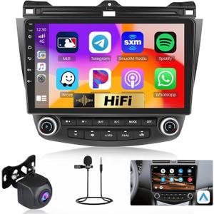 for Honda Accord 2003-2007 Android 13 Car Stereo with Wireless Carplay Android Auto 10.1 Inch Touchscreen Car Radio for Honda Accord Support GPS Navigation Bluetooth HiFi FM Mic Rear Camera