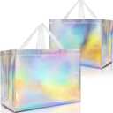 Nush Nush Iridescent Gift Bags XL - Set of 12 Reusable Holographic Extra Large Gift Bags with Handles - Party Favor Bag for Birthdays, Bachelorette, Weddings, Holidays, Valentines - 15.5W x 6D x 12H