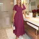 ZESICA Summer Dresses for Women 2026 Casual V Neck Short Sleeve Eyelet A Line Beach Vacation Long Maxi Dresses (L)
