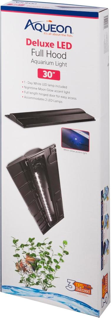 Aqueon LED Deluxe Fish Tank Aquarium Full Hood, Black, 30 Inch