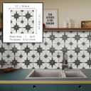 The Tiles Plaza Encaustic Peel and Stick Backsplash, Black Star Patterned Vintage Stick on Tiles, Stone Composite Self-Adhesive Wall Tile Sticker for Kitchen Bathroom Fireplace Stairs, 10 Sheets