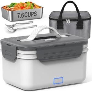 Herrfilk Cordless Electric Lunch Box for Adults, 1.8L/61oz Rechargeable Portable Food Warmer, 4in1 Ultra Quick Heated Lunch Box Food Heater for Travel/Car/Out Work, New Year White Elephant Gifts