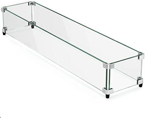 GASPRO 29 x 13 Inch Glass Wind Guard for Rectangular Fire Pit Table, Thick and Sturdy Tempered Glass Panel with Hard Aluminum Corner Bracket & Rubber Feet, Easy to Assemble