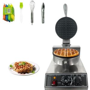Commercial Waffle Maker, 1200w, 110v Round Waffle Iron, Non-Stick Stainless Steel Waffle Baker Machine with 122-572 Adjustable Temperature and Timer Control