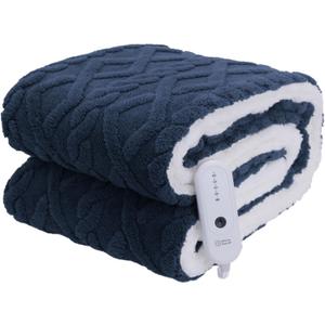 Electric Heated Throw Blanket, 50"x60" Extra-Thick and Warm Heating Blanket with 4 Hour Auto Off & 5 Heating Levels, 3D Pattern Design and Overheating Protection, Navy Blue