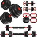 Adjustable Dumbbells, Free Weight Set with Connector, 4 in1 Dumbbells Set Used as Barbell/Kettlebells/Push up Stand, Fitness Workout Equipment for Home Gym for Youth,Women/Men Black 20LBS (10LBS*2) + Kettlebell Handle (1.76LBS*2)