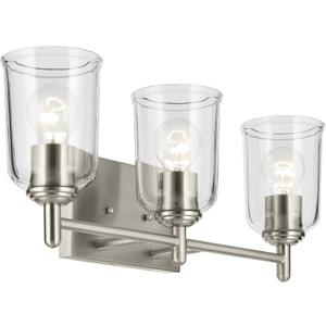 Kichler Shailene 21" 3-Light Vanity Light with Clear Glass in Brushed Nickel, Use as Single or in Multiple, for Vanities, (21" x 8.25"), 45574NICLR