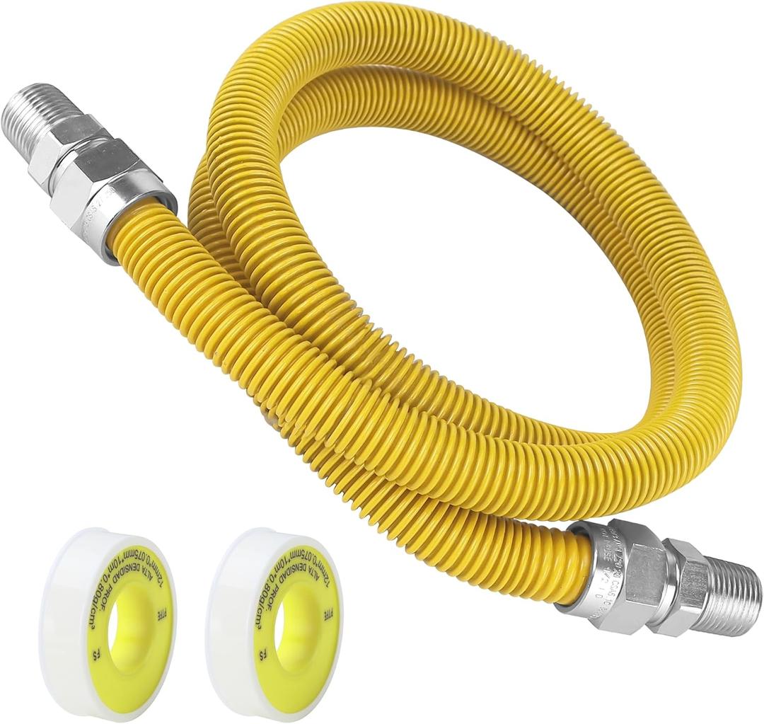 72" Flexible Gas Line Hose,Appliance Gas Line with Connector 1/2" MIP 1/2"FIP Fitting OD(1/2" ID) Gas Range Connector Kit for Stove,Gas Stove,Dryer,Water Heater By MIFLUS