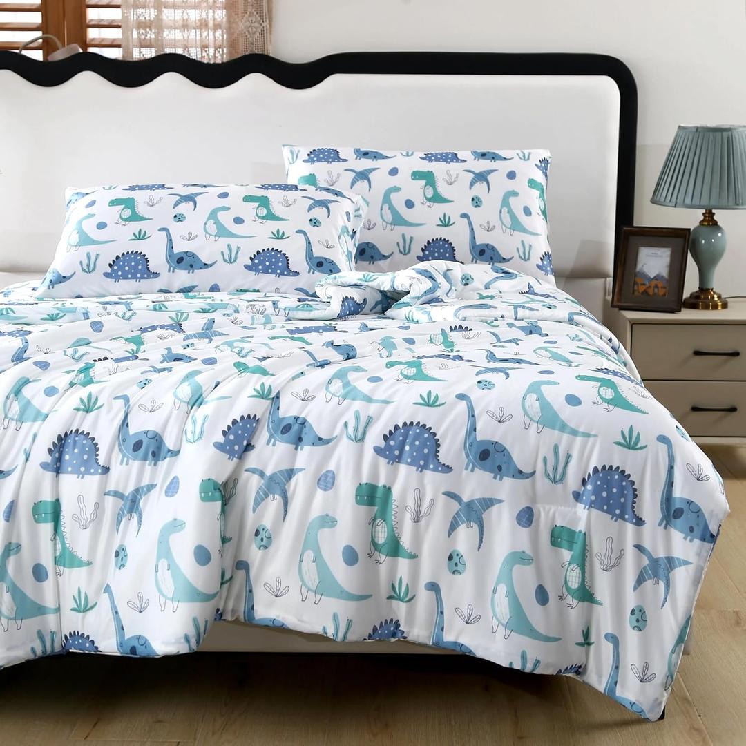 SDIII Dinosaur Comforter Twin 3 Pieces, Silky Breathable Microfiber and Spandex, Cute Dinosaur Bedding Twin Set for Boys Girls Kids and Teens