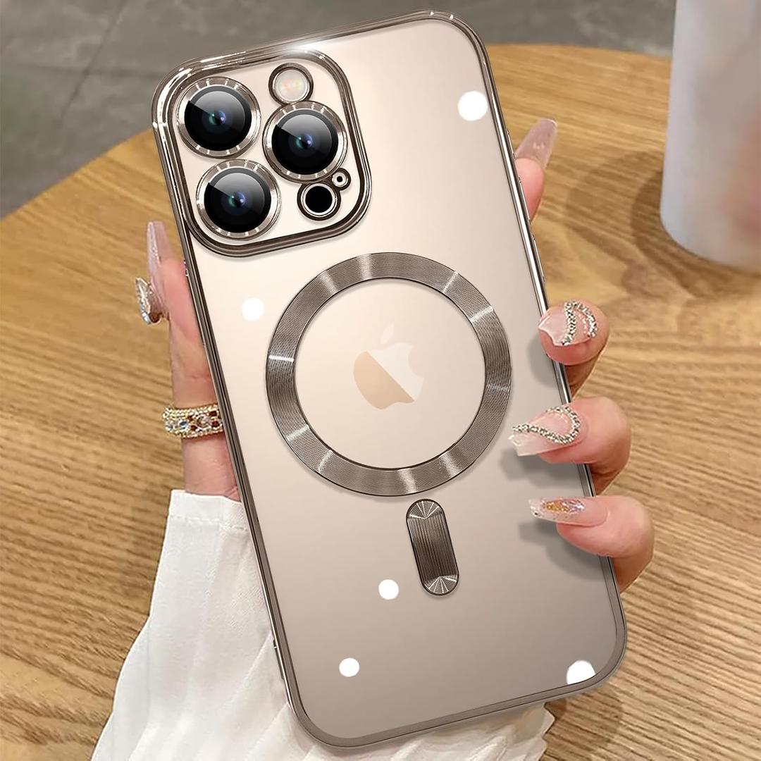 ZIYE Magnetic Case Made for iPhone 16 Pro 6.3 Inch [Compatible with MagSafe] Full Camera Lens Protection, Clear Luxury Phone Cover Soft TPU Bumper Drop Protective Case for 16 Pro Women Men, Brown