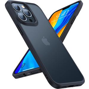 TORRAS Shockproof for iPhone 12 Case/for iPhone 12 Pro Case, [Military Grade Drop Tested] Translucent Matte Hard PC Back with Soft Silicone Edge Slim Protective Guardian, Black