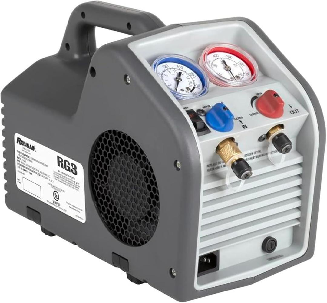 Robinair (RG3 Portable Refrigerant Recovery Machine  115V, 60Hz, for Both Liquid and Vapor Refrigerant, White