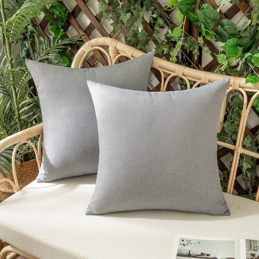 Woaboy Set of 2 Outdoor Waterproof Throw Pillow Covers Decorative Farmhouse Linen Pillowcases Solid Cushion Cases for Patio Tent Balcony Couch Sofa Livingroom Light Grey 20x20 inch Woaboy Set of 2 Outdoor Waterproof Throw Pillow Covers Decorative Farmhouse Linen Pillowcases Solid Cushion Cases for Patio Tent Balcony Couch Sofa Livingroom Light Grey 20x20 inch