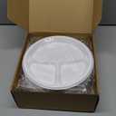 Umigy 100 Pcs 10 Inch 3 Compartments Divided Plastic Plates Bulk Colorful Disposable Heavy Duty Round Dinnerware for Valentine Wedding Birthday Party(White)