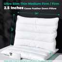 Three Geese Luxury Natural Flat Thin Goose Feather Down Pillows Standard Size, 2.5" Height, 100% Organic Cotton Cover, Medium Firm Hotel Collection Ultra Slim Thin Bed Pillows, Machine Washable