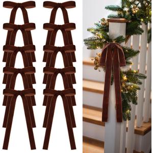 Reddish Brown 24 Pcs Velvet Bows Christmas Tree Ornaments Valentines Day Bows Decoration for Garland Home Coquette Wedding Decor (9 x 13 Inch,Width of 1)