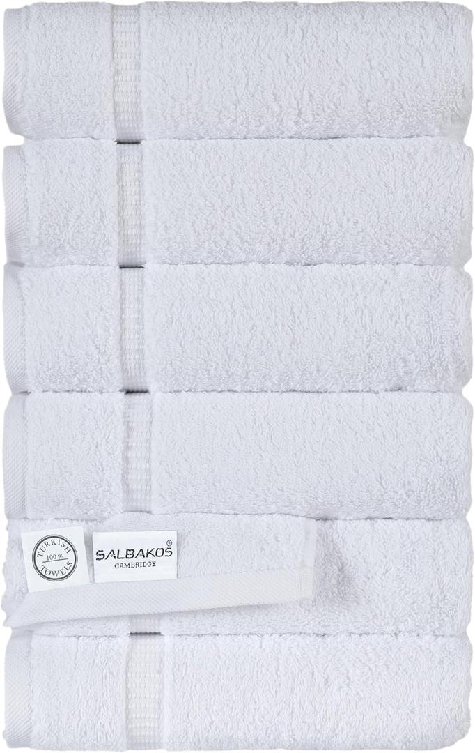 SALBAKOS 100% Turkish Cotton Hand Towels Set White, Pack of 6, 16x30 in | Luxury Hotel Quality Super Soft Absorbent Hair, Face & Hand Drying Towel for Bathroom | Made in Turkey (White, 6 Hand Towels)
