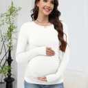 LOMON Maternity Shirts Long Sleeve Thermal Tops Side Ruched Casual Tshirt Crewneck Fleece Base Layer for Pregnant Women (White, L)