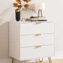White Dresser for Bedroom, Modern Fluted 3 Drawer Dresser with Storage, Dresser Chest of Drawers with Gold Handles for Bedroom, Living Room, Closet, Hallway, 15.8" D x 23.6" W x 27.6" H