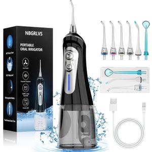 NBGRLVS Water Dental Flosser for Teeth Pick Cleaning Cordless - 6 Adjustable Modes,320ML Portable & Rechargeable IPX7 Waterproof Powerful Oral Irrigator, Cleaner Picks for Home Travel (Black)