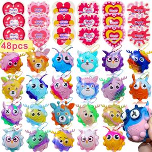 48Pack Valentine Day Gifts for Kids,Valentines Cards with Pop Fidget Toys Bulk 3D Stress Ball, Easter Basket Stuffers,Valentines Classroom Party Favors Exchange Gifts,Treat Prizes Activity for Class