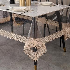 LIBERECOO Clear Plastic Table Cover Protector, Square Waterproof Oilproof Vinyl Tablecloth, 60 x 60 Inch Heavy Duty Wipeable Reusable Transparent Table Cloth for Dining & Party (Victorian Garden Lace Trim)