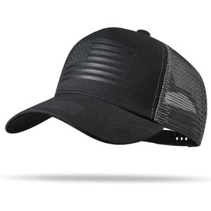American Flag Trucker Hat - Snapback Hat, Baseball Cap for Men Women - Breathable Mesh Side, Adjustable Fit - for Casual Wear (One Size, Black/Dark Gray)